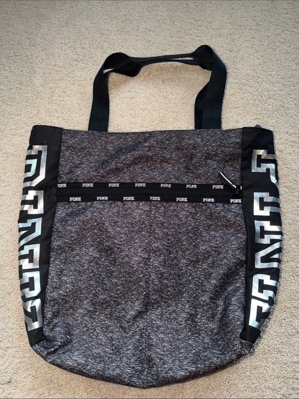 PINK Victoria's Secret Charcoal Heather Duffel Tote with Black Trim